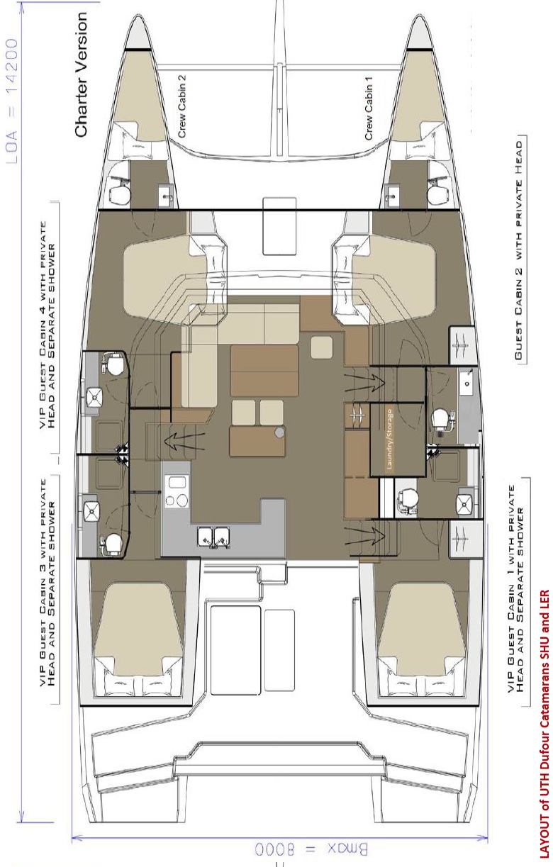 Dufour 48 Catamaran - 4 + 2 cab. Sketch