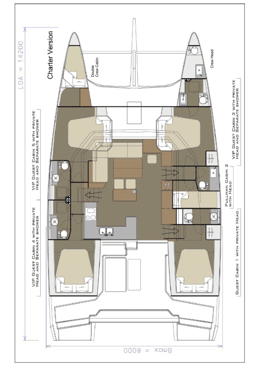 Dufour 48 Catamaran (5+1 cab) Sketch