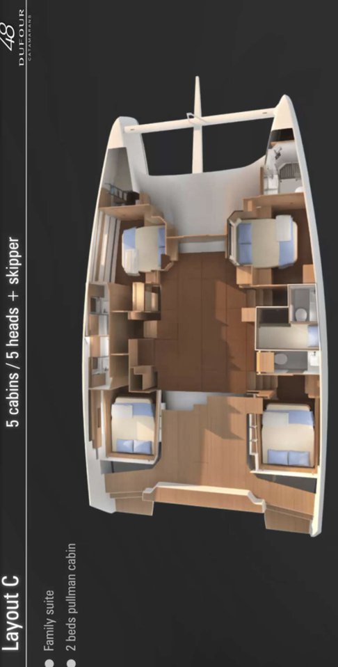 Dufour 48 Catamaran (5+1 cab) Sketch