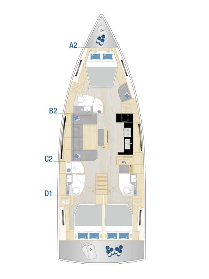 Hanse 460 - 3 cab Sketch