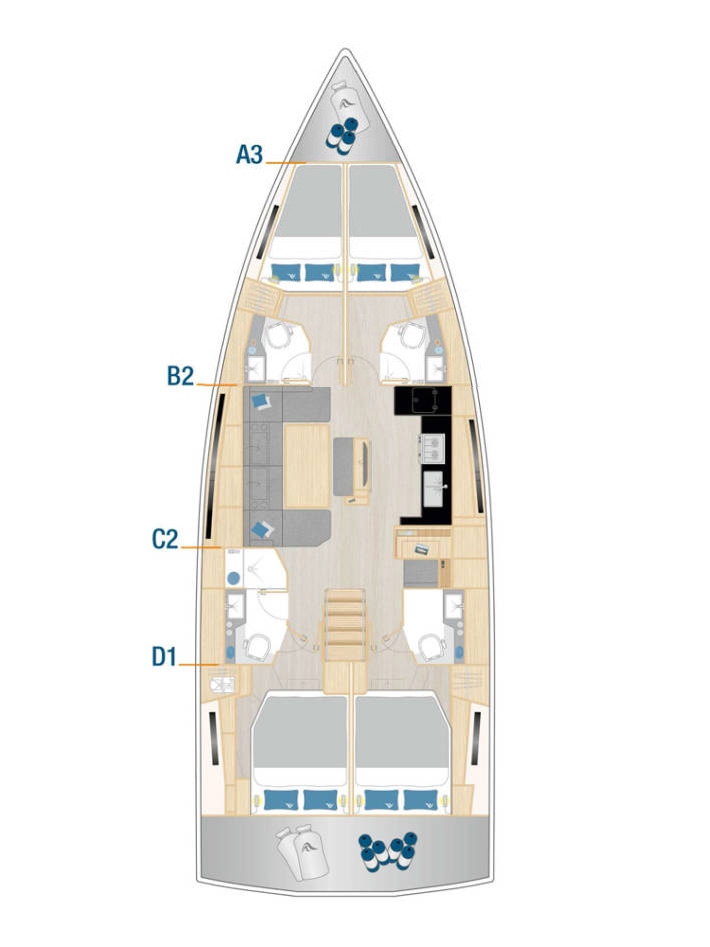 Hanse 460 - 4 cab. Sketch