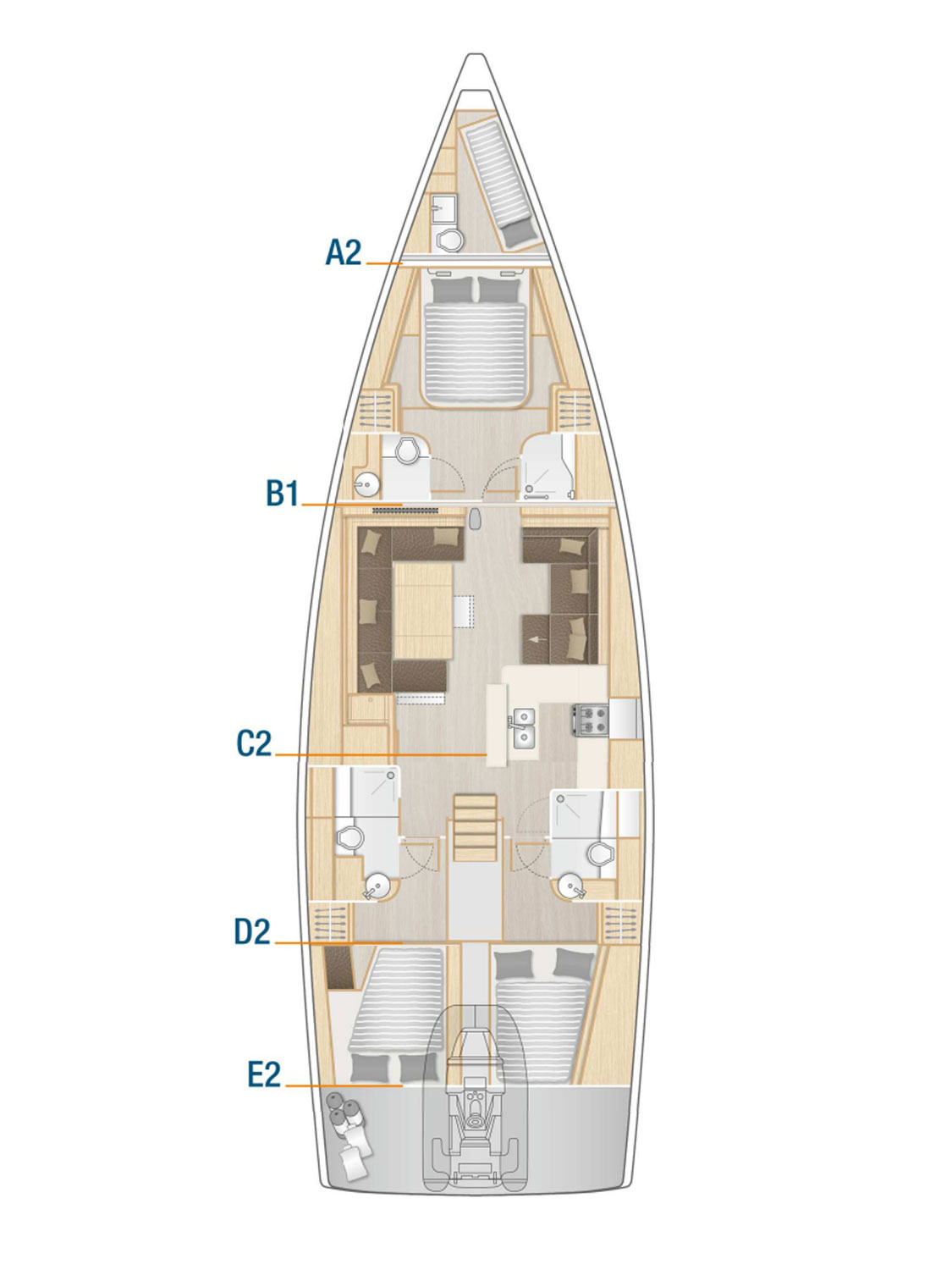 Hanse 588 - 3 + 1 cab. Sketch