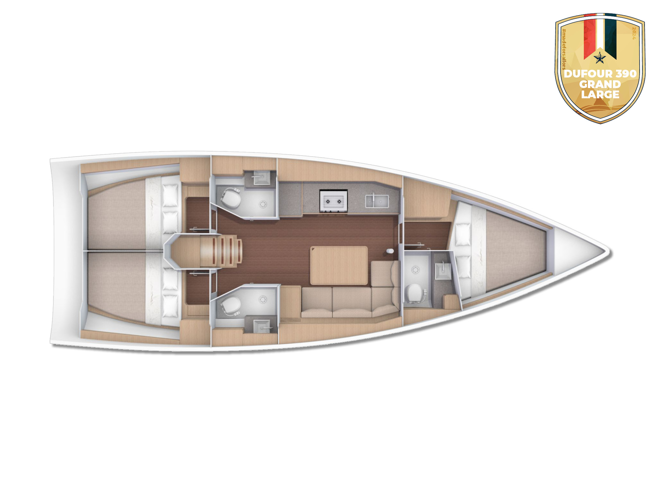 Dufour 390 Grand Large (3cab/2WC) Sketch