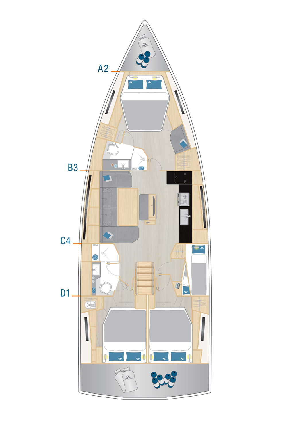 Hanse 460 - 4 cab. Sketch