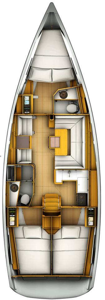 Sun Odyssey 419 – Grundriss 3 Kabinen · 2 Bäder