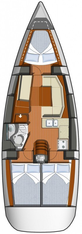 Sun Odyssey 36i – Grundriss 3 Kabinen · 1 Bad