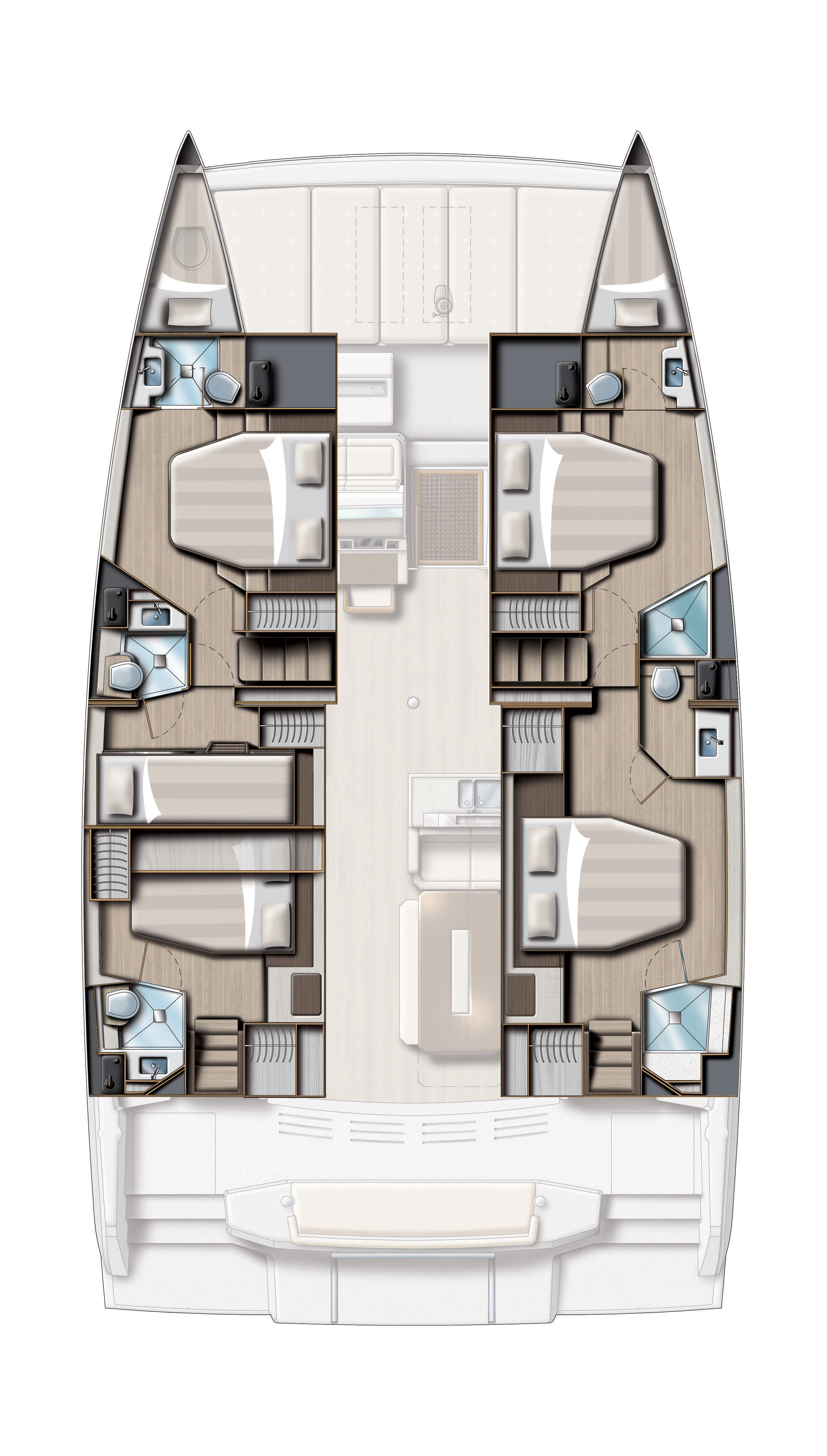Bali 4.8 – Grundriss 6 Kabinen · 6 Bäder