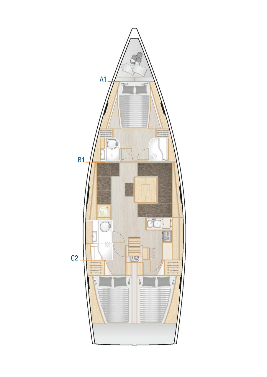 Hanse 458 – Grundriss 3 Kabinen