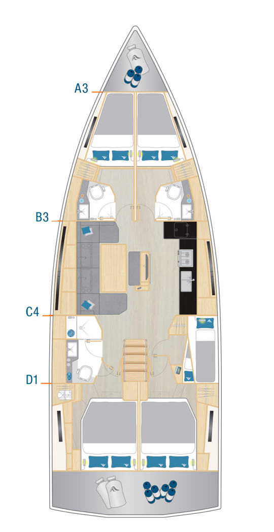 Hanse 460 (5 Cab) Sketch
