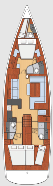 Oceanis Yacht 60 – Grundriss 3 Kabinen · 4 Bäder