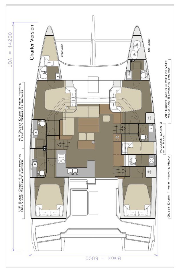 Dufour 48 Catamaran (5+1 cab) Sketch