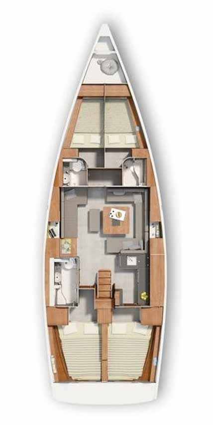 Hanse 455 – Grundriss 4 Kabinen · 2 Bäder