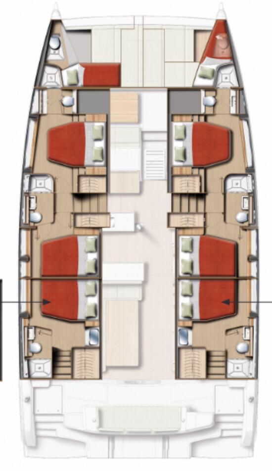 Bali 5.2 – Grundriss 6 Kabinen · 6 Bäder