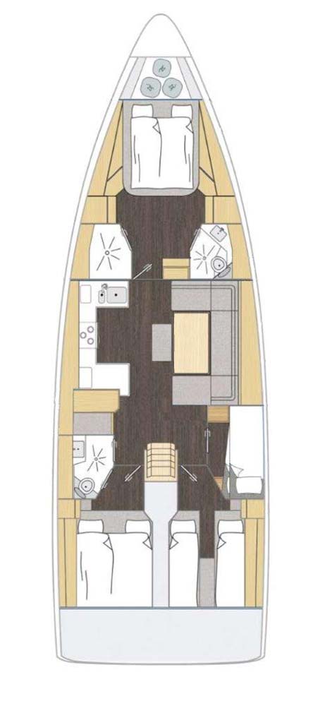 Bavaria C46 Ocean – Grundriss 4 Kabinen · 2 Bäder