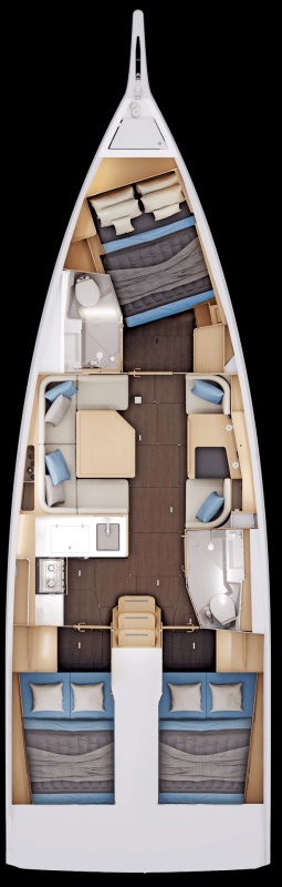Sun Odyssey 415 – Grundriss 3 Kabinen · 2 Bäder