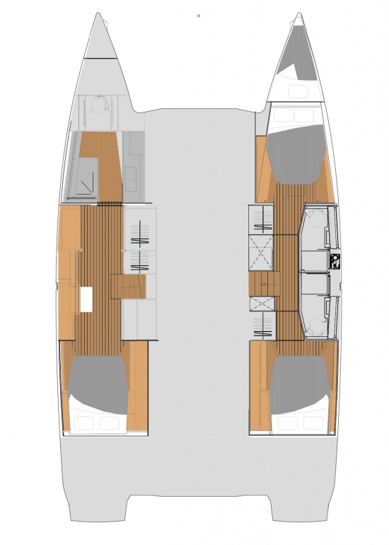 Elba 45 – Grundriss 3 Kabinen · 3 Bäder