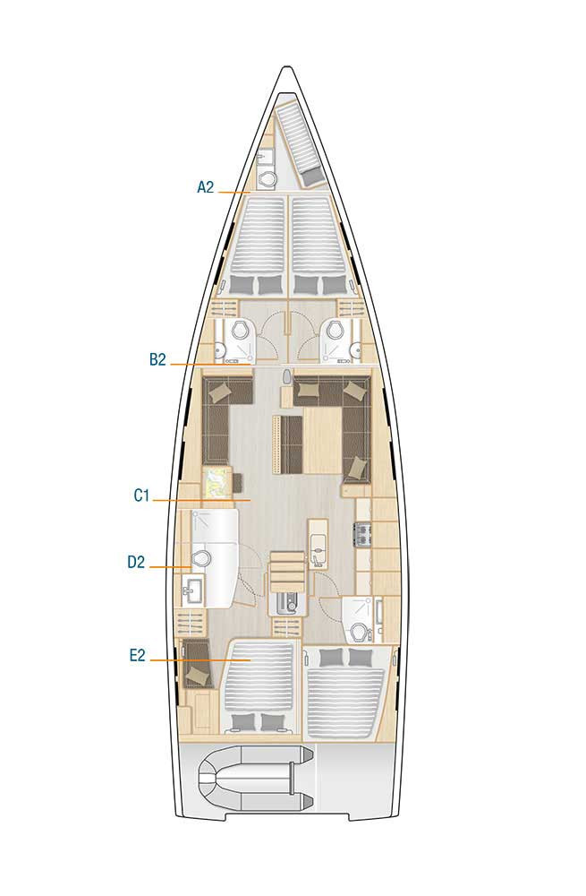 Hanse 548 – Grundriss 4 Kabinen