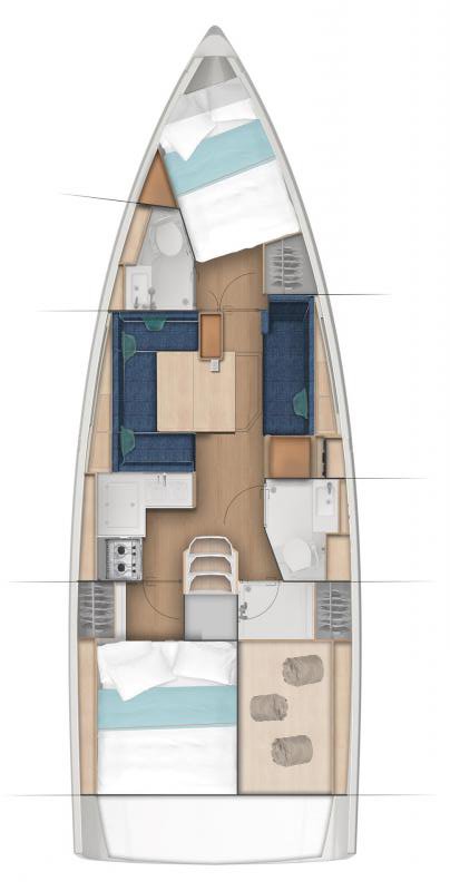 Sun Odyssey 380 – Grundriss 2 Kabinen · 2 Bäder