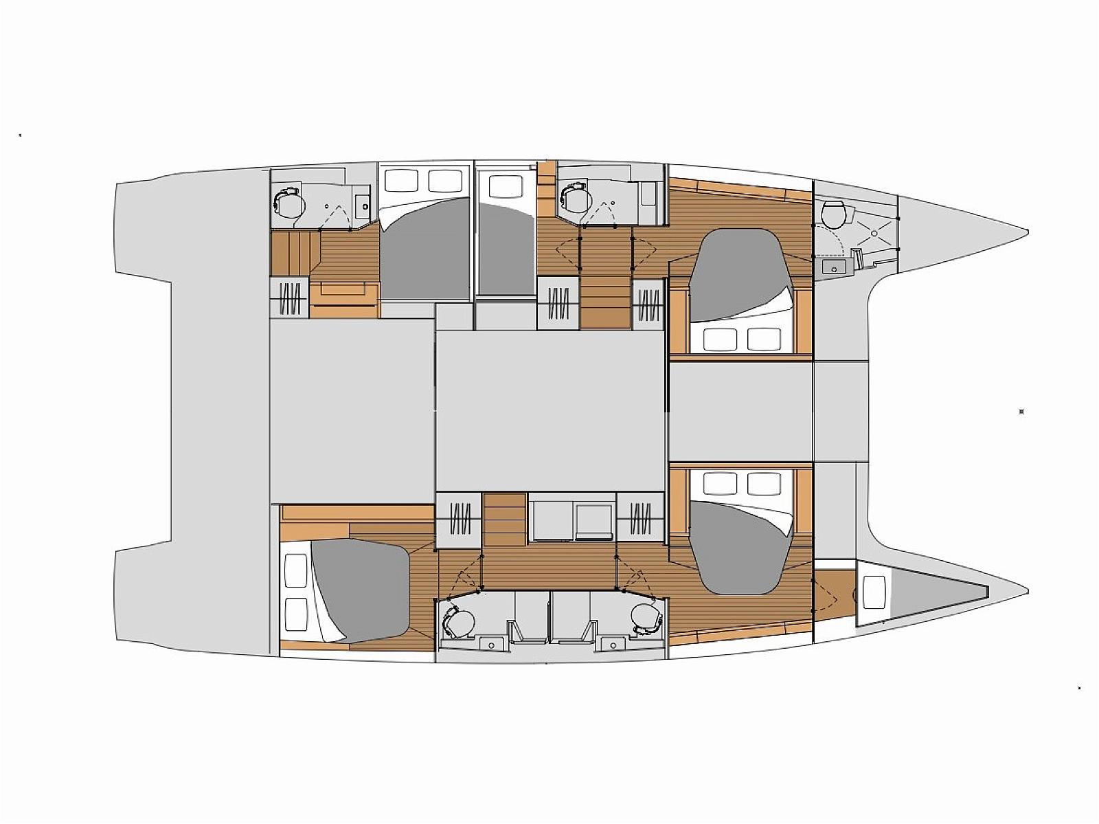 Tanna 47 – Grundriss 5 Kabinen · 4 Bäder