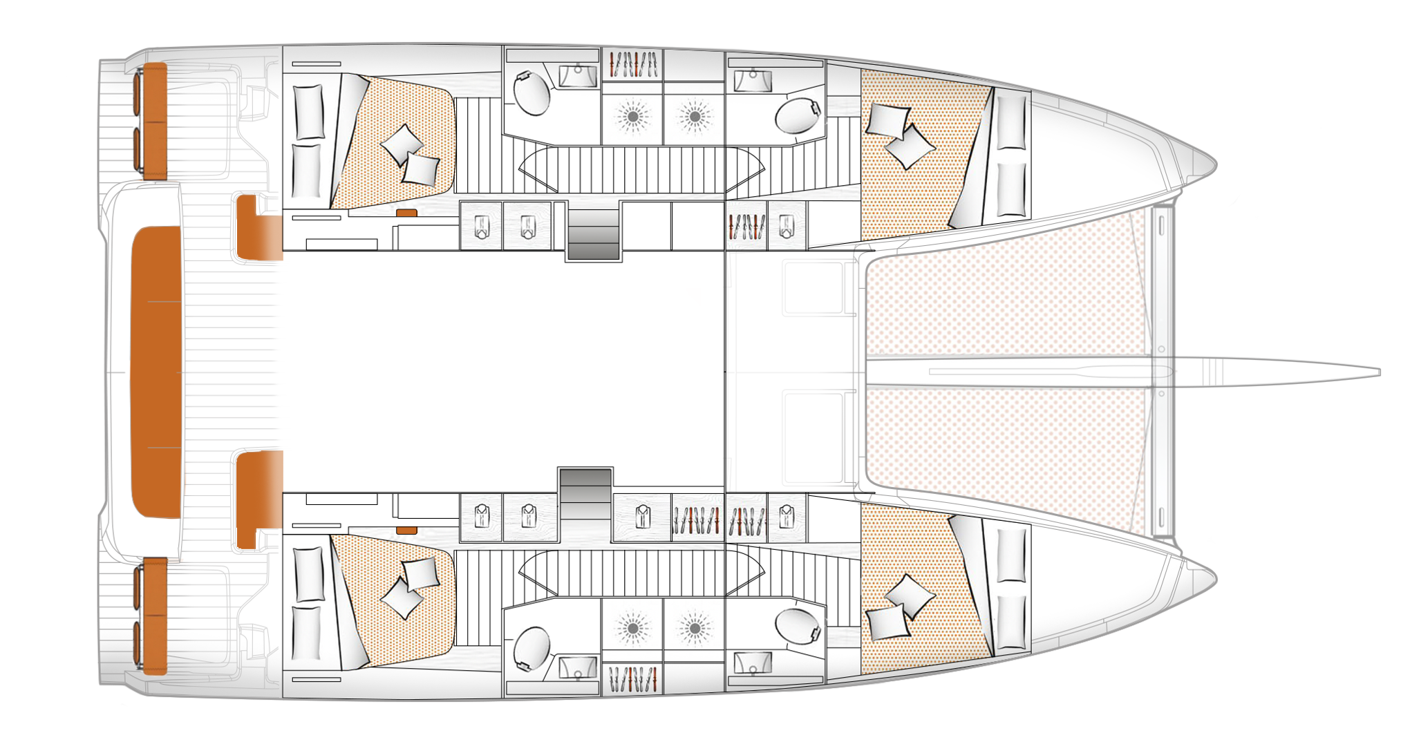 Excess 14 – Grundriss 4 Kabinen · 4 Bäder