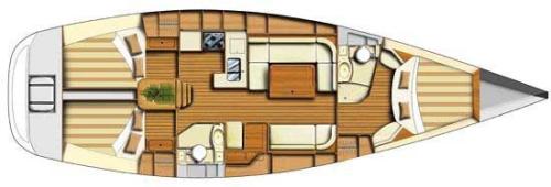 Dufour 44 – Grundriss 3 Kabinen · 2 Bäder