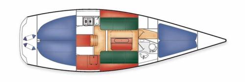 X-35 One Design – Grundriss 3 Kabinen · 1 Bad