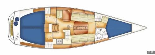 X-37 – Grundriss 3 Kabinen · 1 Bad
