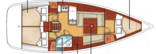 Oceanis 37 – Grundriss 3 Kabinen · 1 Bad