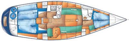 X-412 – Grundriss 3 Kabinen · 1 Bad