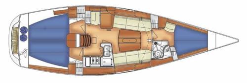 X-40 – Grundriss 3 Kabinen · 1 Bad