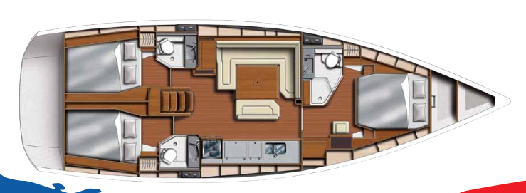 Sun Odyssey 469 – Grundriss 3 Kabinen · 3 Bäder