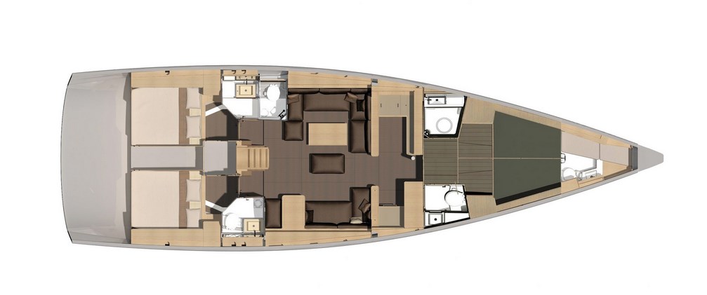 Dufour 56 Exclusive – Grundriss 5 Kabinen · 3 Bäder