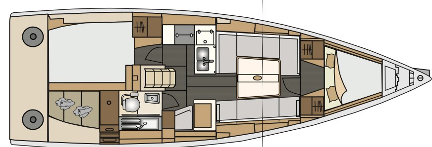 Elan E4 – Grundriss 2 Kabinen · 1 Bad